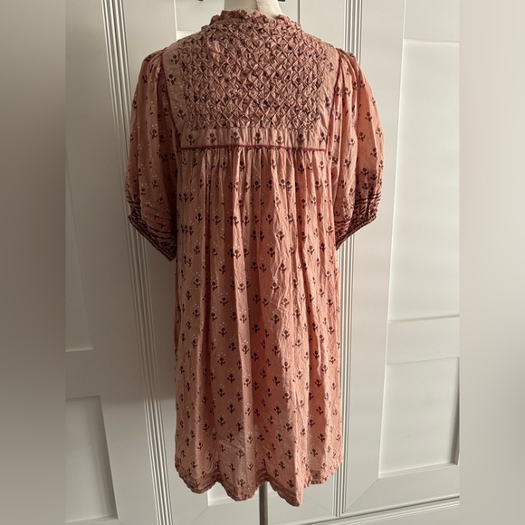 Cleobella Sybil Pink Floral Puff Short Sleeve Lined Babydoll Mini Dress Size L - Picture 9 of 14